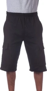 Pro Club Men's Fleece Cargo 6 POCKET Heavyweight Sweat Shorts - Black; Small - Picture 1 of 4