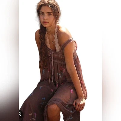 NWT Free People Intimately Making Moves Midi Dress | XS | Brown Floral Lace Boho - Image 1 of 4