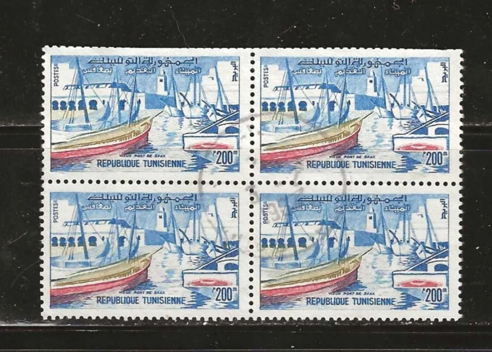 TÚNEZ - 1959 USADO PUERTO DE SFAX BLOQUE DE CUATRO - SCOTT 363 - J19f Foto 1 de 1