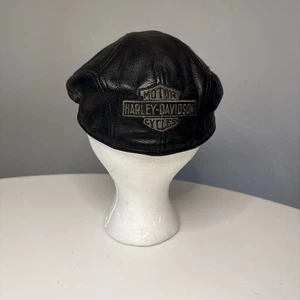 Harley Davidson Mütze Schwarz Leder News Boy Cap Made in USA Vintage Small Medium - Bild 1 von 7