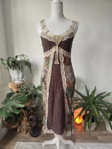 Vestido M&S Per Una Boho Marrón Estampado Floral Detalle Encaje Talla UK 10 Precio de venta sugerido por el fabricante 59,99 GBP - Imagen 1 de 6