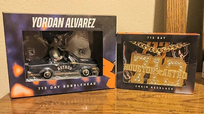 Houston Astros 713 Day Combo! Yordan Alvarez Car Bobblehead & 713 Chain Necklace - Image 1 of 2
