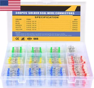 340PCS Heat Shrink Wire Terminal kits Waterproof Solder Seal Sleeve Connectors - Picture 1 of 1