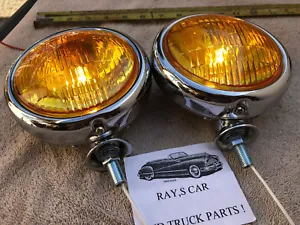 NEW SMALL 12 VOLT AMBER VINTAGE STYLE FOG LIGHTS / GLASS LENS ! 48 49 - Picture 1 of 10