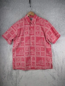 VTG Reyn Spooner Hawaiian Camp Shirt Size L Reverse Print Geometric Floral - Picture 1 of 12