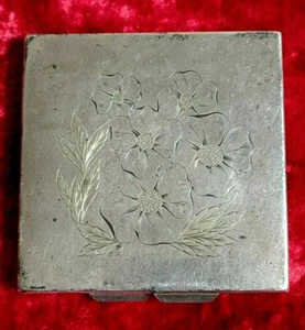 Antique silver powder box puff 875 vintage 30s hand cut flowers 105g Soviet USSR - Picture 1 of 12