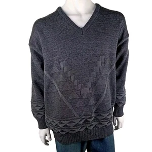 FRATELLI vintage mens size 24 jumper wool knit grey pattern pullover grandpacore - Picture 1 of 10
