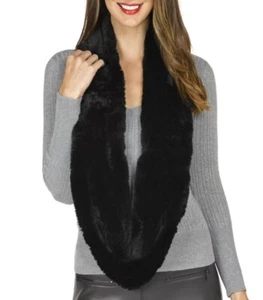 Women's Black Faux Fur Circle Infinity Thick & Soft Plush Winter Neck Warmer New - Picture 1 of 2