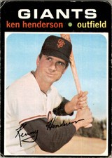 1971 TOPPS KEN HENDERSON SAN FRANCISCO GIANTS #155 *SMALL DOG EAR - TOP LEFT*