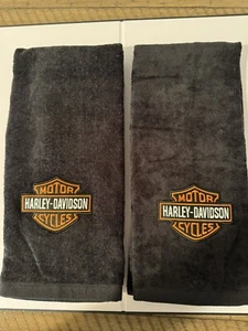 Hand Towel Harley-Davidson Motor Cycle Logo Black Towels Set of 2 - Picture 1 of 3