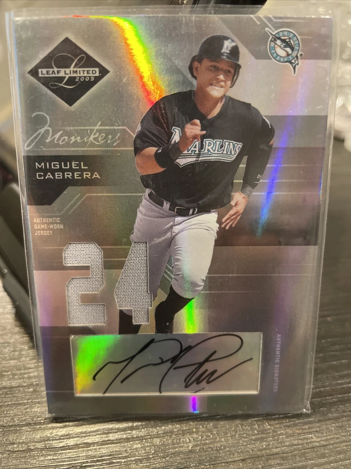 2005 LEAF LIMITED LEGENDS MIGUEL CABRERA GU JERSEY AUTO AUTOGRAPH 03/50 NICE - Image 1 of 2