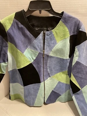 Chaqueta de gamuza Karen Arnold color block Foto 1 de 4