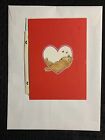 BE MY VALENTINE Cartoon Bear Sitting in Heart 5.5x8" Greeting Card Art V3204