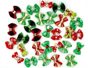 Holiday Christmas Festive Holiday Dog & Puppy Bows Bag of 30 Pieces - Grooming - Picture 1 of 11