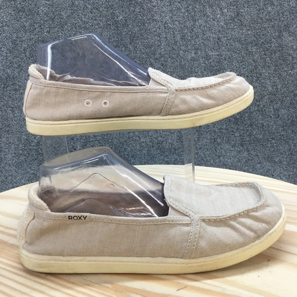 Roxy Zapatos Mujer 10 Minnow Pisos Mocasines Sin Cordones Beige Tela Sin usar Puntera Cpmfort Foto 1 de 4