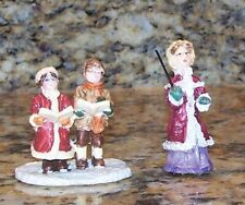 Woman Conducting Children Caroling, 2 Miniature Christmas Village Figurines