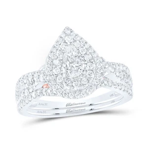 14kt Two-tone Gold Pear Diamond Halo Bridal Wedding Ring Band Set 1 Cttw - Picture 1 of 4