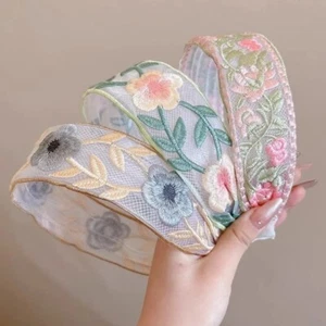 Wide Edge Embroidered Flower Headband Women Fashion Hair Accessories - Picture 1 of 15