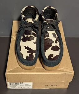 Clarks Originals Women's Wallabee Wedge Black Cow Print Chukka Boots Size 6.5 - Picture 1 of 21