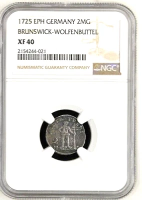 1725 EPH German States Brunswick Wolfenbuttel Wildman 2 Mariengroschen NGC XF 40 - Image 1 of 2