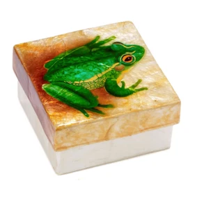 Capiz Shell Box w/ Tree Frog Design,Airbrushed By Hand,Decorative Box,3x3",#1214 - Foto 1 di 1
