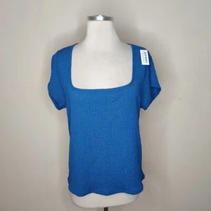 Old Navy Short Sleeve Scoop Neck Top Shirt XL Women's Blue Stretch Textured Knit - Picture 1 of 8