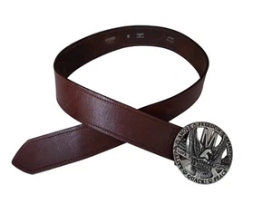 MOSCHINO Jeans Italy Brown Leather Round Buckle Belt Size 3 - Picture 1 of 12