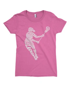 Girls Lacrosse Player Typography Girls Fitted T-Shirt Team Gift Idea - Picture 1 of 10