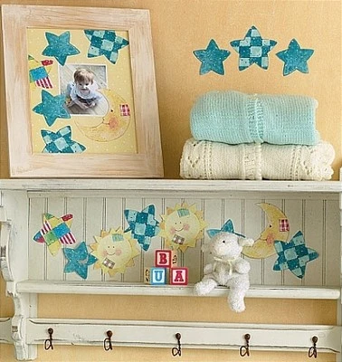 WALLIES SUN MOON STARS wall stickers 25 patchwork decals baby NURSERY celestial - Image 1 of 2