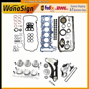 Engine Cylinder Head Gasket Piston Rings Set Timing Chain Fits BMW N52B25 2.5L - Picture 1 of 13