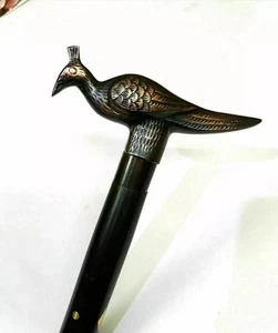 Mango de cabeza de pavo real de latón estilo antiguo bastón de madera para caminar de colección regalo - Imagen 1 de 4
