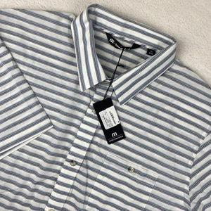 NEW TRAVIS MATHEW 'Last Hurrah' Mens SS Button Up Shirt 2XL Striped Pocket NWT - Picture 1 of 13