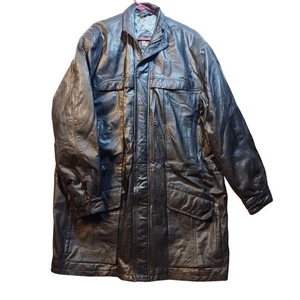 Vintage IRVINE PARK Mens Black Leather Jacket Parka Coat HM READ Measurements - Picture 1 of 14