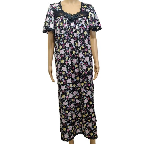 Camicia da notte pullover Christian Dior rosa nero floreale anni 80 abito lounge wear taglia S