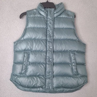 J CREW Down Vest Womens Large Green Full Zip Puffer Down Feathers - image 1 of 4