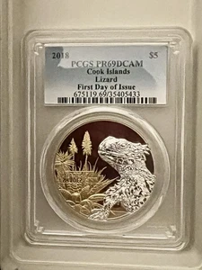 COOK ISLANDS SHADES ON NATURE 2018 LIZARD .999 SILVER PCGS PR-69DCAM First Day - Bild 1 von 2
