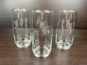 3 Princess House Heritage 22 Oz Clear Glass Floral Etched Coolers - Picture 1 of 5