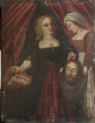 Huile sur cuivre, Ecole Italienne, XVIIe, Judith tenant la tête d'Holopherne - Photo 1/4