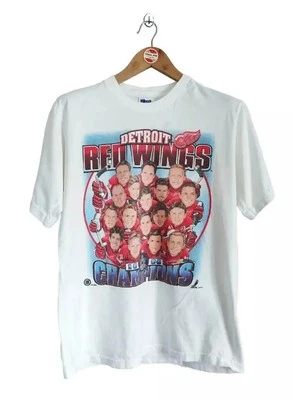 Camiseta de hockey vintage Detroit Red Wings 1998 campeones caricatura doble cara  Foto 1 de 4