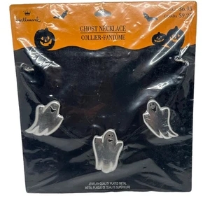 Hallmark Halloween Geist Trio Halskette versilbert Metall lächelnd Spaß Vintage - Bild 1 von 5