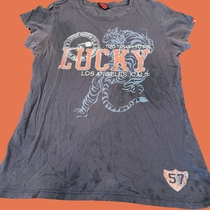 Vintage Lucky Brand Shirt Damen Large Y2K Tiger Blau Top Los Angeles Ca Selten - Bild 1 von 14