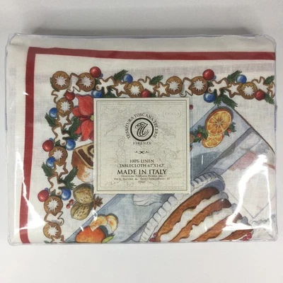 Tessitura Toscana Telerie Noel Gourmand 100% Linen Tablecloth 67" x 142" Italy - Image 1 of 4