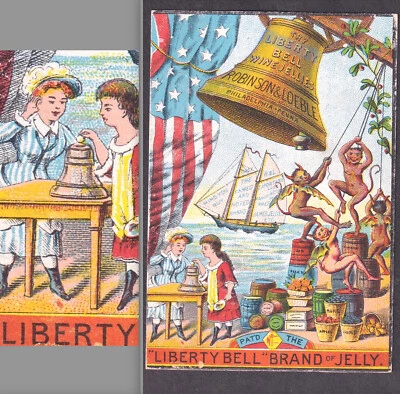1800's Liberty Bell Bank Figural Glass Jelly Jar Devils Comic Trade Card Devils - Imagem 1 de 4