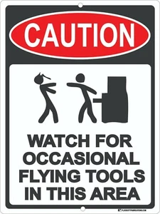 ⚠️ "Precaución: Reloj para herramientas voladoras" - Letrero de metal ⚠️ Garaje mecánico - EE. UU. - Imagen 1 de 7