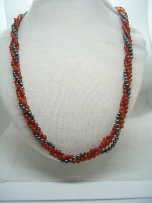 Collana in AGATA CORNIOLA e EMATITE con chiusura Argento 925 - girocollo pietre  - Immagine 1 di 4