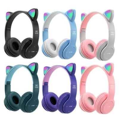 Kids Children Headphones Wireless Bluetooth Headset LED Lights Cat Ear Earphone - Image 1 of 4