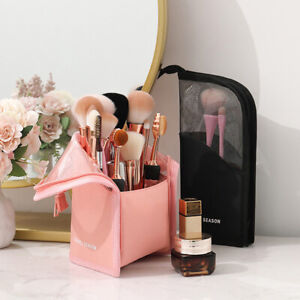 Stand Cosmetic Bag Clear Zipper Makeup Brush Holder Organizer Travel Pouch Case