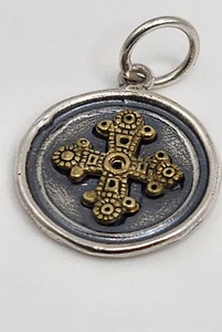 Waxing Poetic Wing & A Prayer Croix Charm 925 Sterling Silver & Brass - Picture 1 of 3