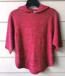 DARK RED & SILVER METALLIC PULL-OVER HOODED SWEATER 3/4 SL SIZE 7/8 NWOT - Picture 1 of 5
