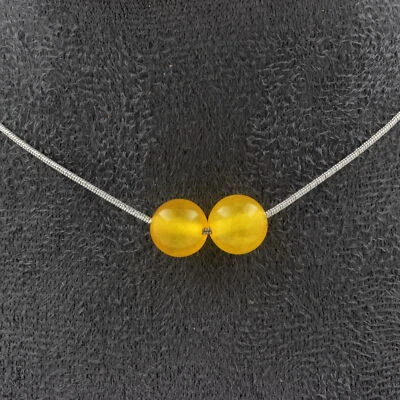 Pietre E Minéraux. Collana 2 Perle Agata Giallo 8 Mm. Catena IN Acciaio Inoxyda - Immagine 1 di 4